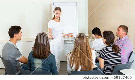 Female manager making presentation Female manager making presentation 69137460