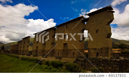 View to Temple of Wiracocha at archaeological site of Raqchi, Cuzco, Peru 69137831
