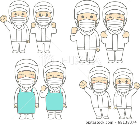 中年至高級員工穿著工作服(無塵服)-面具白 中年至高級員工穿著工作服(無塵服)-面具白 69138374