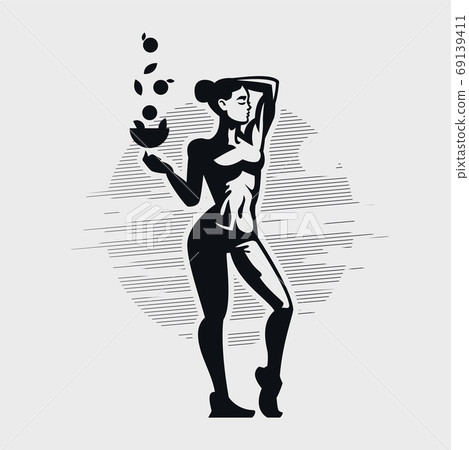 A woman demonstrates a beautiful figure. A woman demonstrates a beautiful figure. 69139411