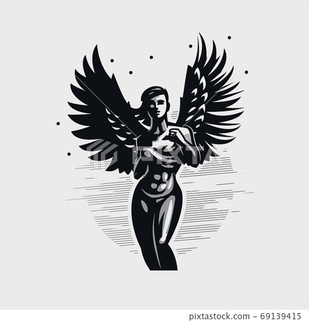 Angel woman shows his abs. Angel woman shows his abs. 69139415