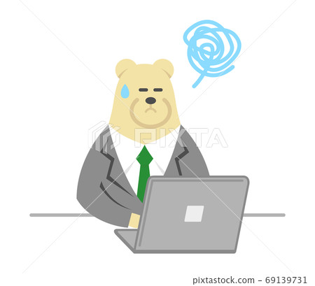 Illustration image of a business polar bear who is not good at personal computers 69139731
