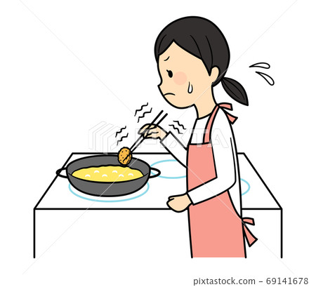 Woman scared of fried food 69141678