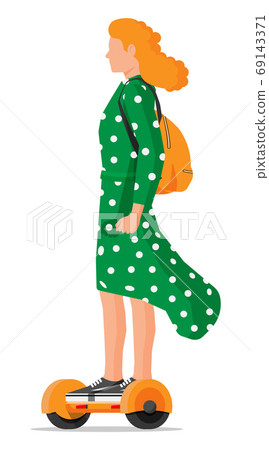 Woman riding on hoverboard isolated on white 69143371
