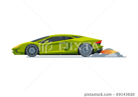 Green Sport Racing Car, Side View, Fast Motor Racing Bolid Vector Illustration 69143680