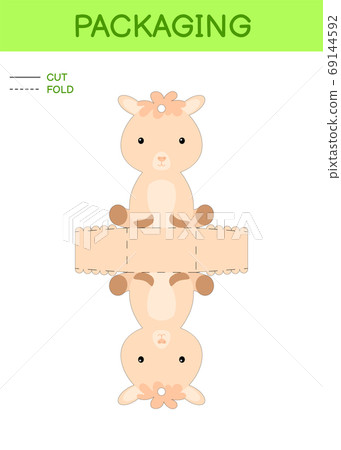 DIY party favor box die cut template design for birthdays, baby showers with cute alpaca for sweets, candies, small presents. Printable color scheme. 69144592