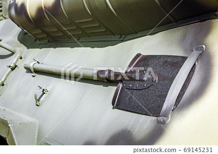 trench tool is mounted on the armor of a tank, armored personnel carrier 69145231