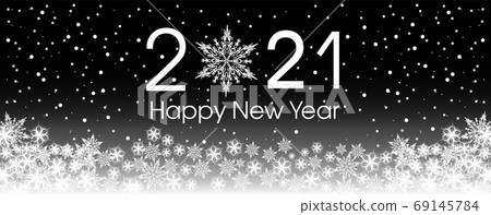 2021 Happy New Year card template. Design pattern snowflakes white and black color. 69145784