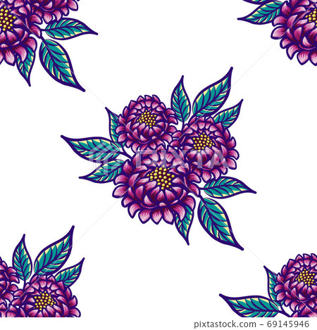 Floral hand drawn vintage seamless pattern with... - Stock Illustration ...
