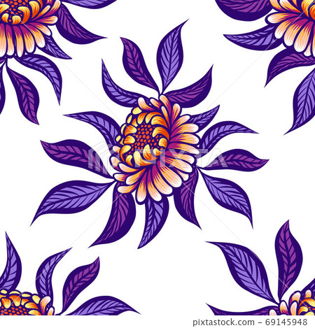 Floral hand drawn vintage seamless pattern with... - Stock Illustration ...