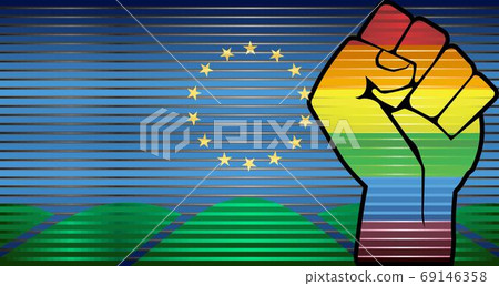 Shiny LGBT Protest Fist on a Montpelier Shiny LGBT Protest Fist on a Montpelier 69146358