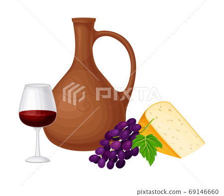 Ceramic Jar with Wine and Cheese Slab as Georgia Country Attribute Vector Illustration Ceramic Jar with Wine and Cheese Slab as Georgia Country Attribute Vector Illustration 69146660