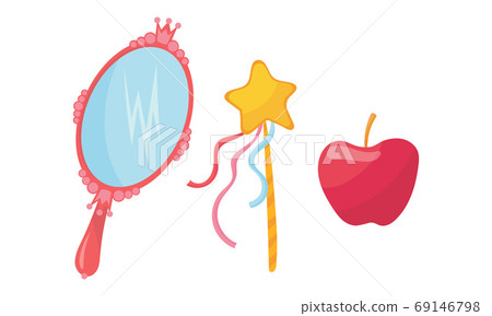 Mirror, Magic Wand and Ripe Apple Vector Set 69146798
