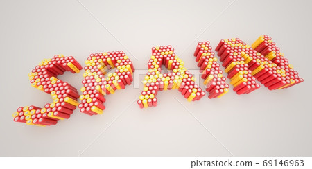 SPAIN word made with batteries, wide shot. Modern electrical technologies conceptual 3d rendering SPAIN word made with batteries, wide shot. Modern electrical technologies conceptual 3d rendering 69146963