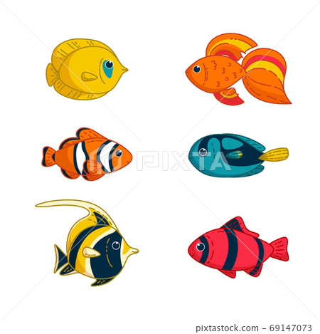 Set of tropical fishes. Vector illustration in cartoon style 69147073
