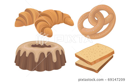 Starchy Foods or Baked Goods with Croissant and Bread Slices Vector Set Starchy Foods or Baked Goods with Croissant and Bread Slices Vector Set 69147209