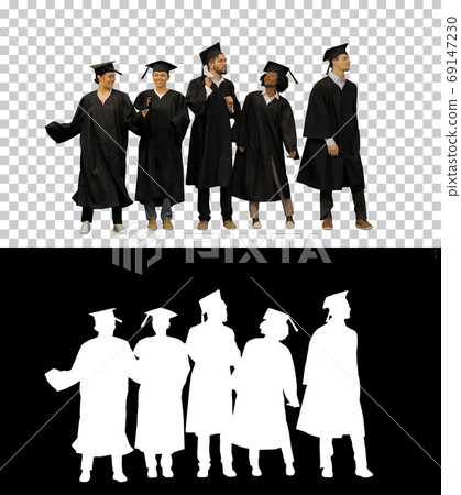 Playful girls and guys graduating students dancing, Alpha Channe Playful girls and guys graduating students dancing, Alpha Channe 69147230