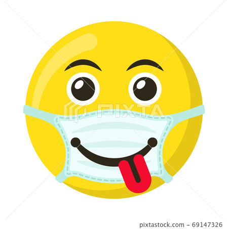 Yellow emoticon and emoji smile in the medical mask Yellow emoticon and emoji smile in the medical mask 69147326