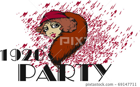 Pretty girl dressed for a party in the style of roaring twenties. Vector illustration    For Wallpaper, Banner, Background, Card, Book, Mural, Illustration, landing page, cover, placard, poster, banne 69147711