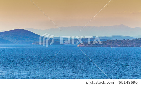 Panoramic view of Adriatic coast near Primosten town. 69148696