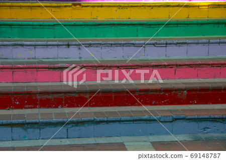rainbow colored urban staircase in Balat, Istanbul 69148787