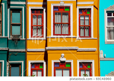 Colorful buildings in Balat in Istanbul, Turkey 69148960