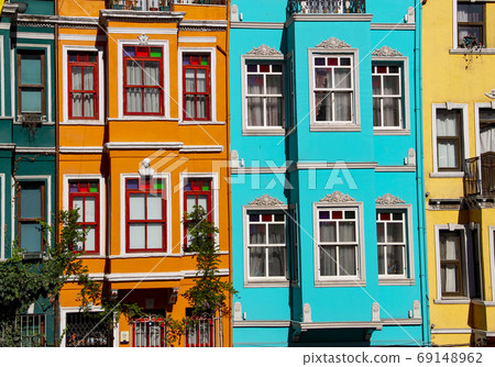 Colorful buildings in Balat in Istanbul, Turkey 69148962