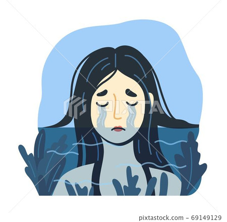 Sad crying woman drowning in a sea of her tears. Sad crying woman drowning in a sea of her tears. 69149129