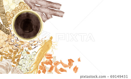 插圖顯示各種中草藥 69149431