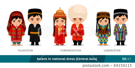 Tajikistan, Turkmenistan, Uzbekistan. Men and women in national dress. Tajikistan, Turkmenistan, Uzbekistan. Men and women in national dress. 69150115