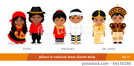 Gypsy, Maldives, Sri Lanka. Men and women in national dress. Gypsy, Maldives, Sri Lanka. Men and women in national dress. 69150298