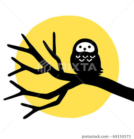 Illustration of a full moon and an owl perching on a dead tree 69150573