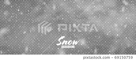 Realistic falling snow with snowflakes. Winter transparent background for Christmas or New Year card Realistic falling snow with snowflakes. Winter transparent background for Christmas or New Year card 69150759