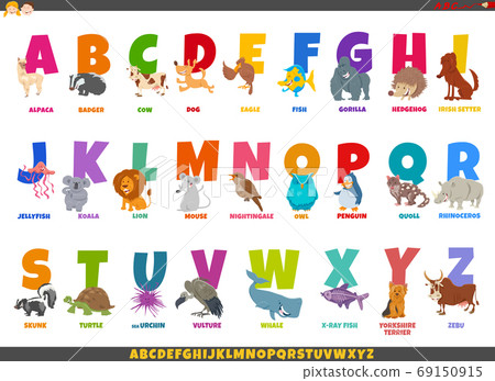 cartoon alphabet set with funny animal characters - Stock Illustration ...