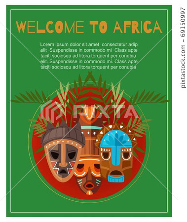 Welcome to Africa, poster lettering, African culture, travel in tropics, interesting vacation, design cartoon vector illustration. Welcome to Africa, poster lettering, African culture, travel in tropics, interesting vacation, design cartoon vector illustration. 69150997