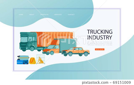 Urban transport in flat style, trucking industry inscription on website, design cartoon vector illustration, isolated on white. Urban transport in flat style, trucking industry inscription on website, design cartoon vector illustration, isolated on white. 69151009