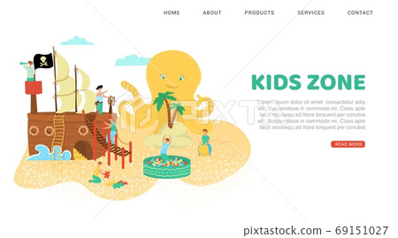 Summer rest, kids zone inscription banner, relaxing in park beach, design cartoon style vector illustration, isolated on white. Summer rest, kids zone inscription banner, relaxing in park beach, design cartoon style vector illustration, isolated on white. 69151027