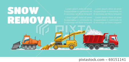 Snow removal, banner inscription, background information, winter weather, snow removal vehicles, cartoon style vector illustration Snow removal, banner inscription, background information, winter weather, snow removal vehicles, cartoon style vector illustration 69151141