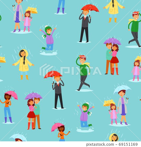 People in rain seamless pattern vector... - Stock Illustration [69151169] -  PIXTA