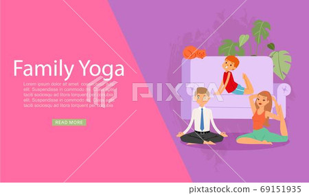Family yoga banner, health sport life, healthy parent lifestyle, fitness training, design, cartoon style vector illustration. Family yoga banner, health sport life, healthy parent lifestyle, fitness training, design, cartoon style vector illustration. 69151935