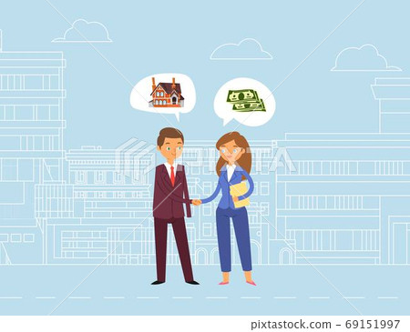 Business people in city, teamwork, business woman, executive man, group work, community, design, cartoon vector illustration 69151997