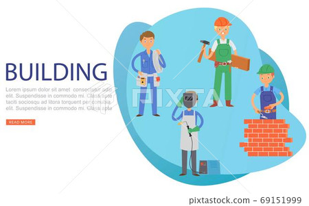 Inscription building, people on banner, learning technology, information textbook, flat vector illustration, isolated on white. Inscription building, people on banner, learning technology, information textbook, flat vector illustration, isolated on white. 69151999