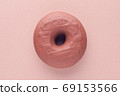 chocolate donut on brown background, flat lay 69153566