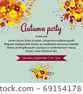 Vintage invitation card, floral frame, vector illustration 69154178