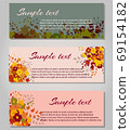 Set template card with flowers in grey and pink colors, vector illustration 69154182