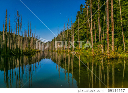 Taiwan's mountain lake-watery forest, starry sky and milky way 69154357