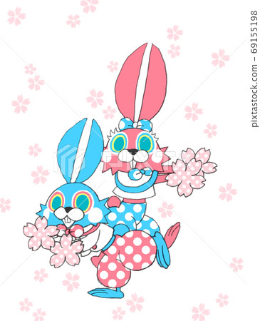 Rabbit dancing with cherry blossoms 69155198