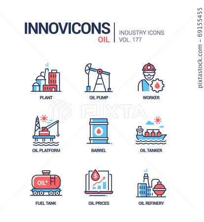 Oil industry - line design style icons set Oil industry - line design style icons set 69155455