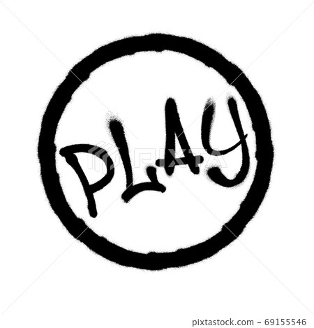 Sprayed play font graffiti with overspray in black over white. Vector illustration. 69155546