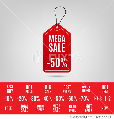Red sale tag 3D. Vector red sale tags with different promotional texts. Vector illustration Red sale tag 3D. Vector red sale tags with different promotional texts. Vector illustration 69155671
